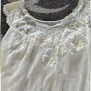 Seamprufe Vintage 50’s Lace Bodice Full Slip Bridal Nightgown & Overcoat Size MD